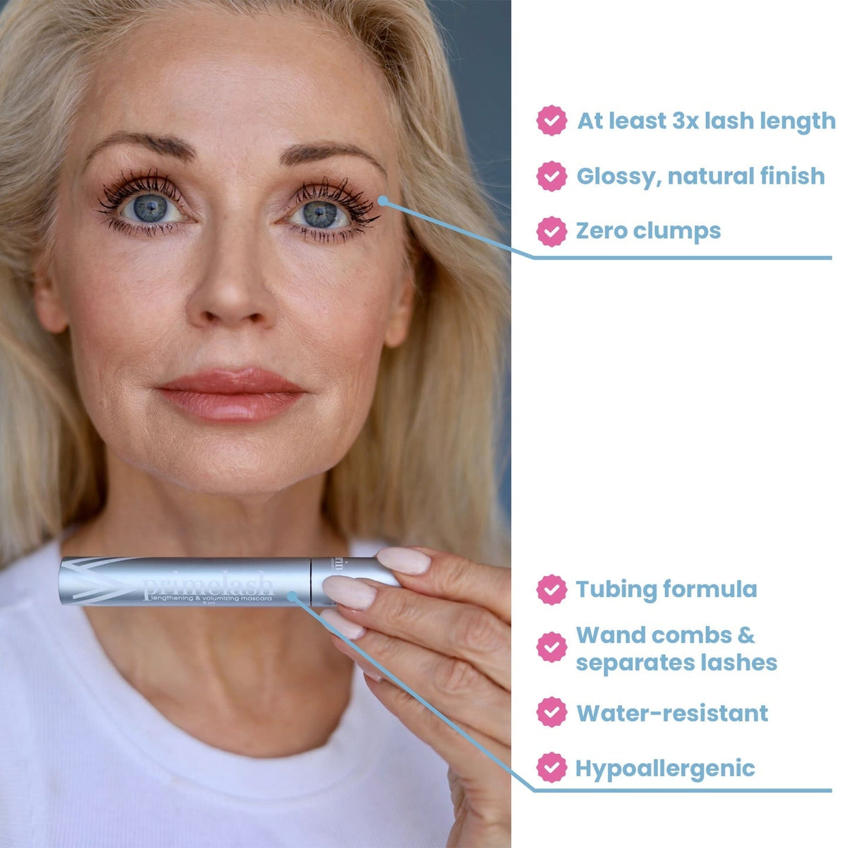 PrimeLash Mascara for Older Women – Volumizing, Incredible Length in 2 Coats – Long-Stay, Zero Clumps, Hypoallergenic (Black)